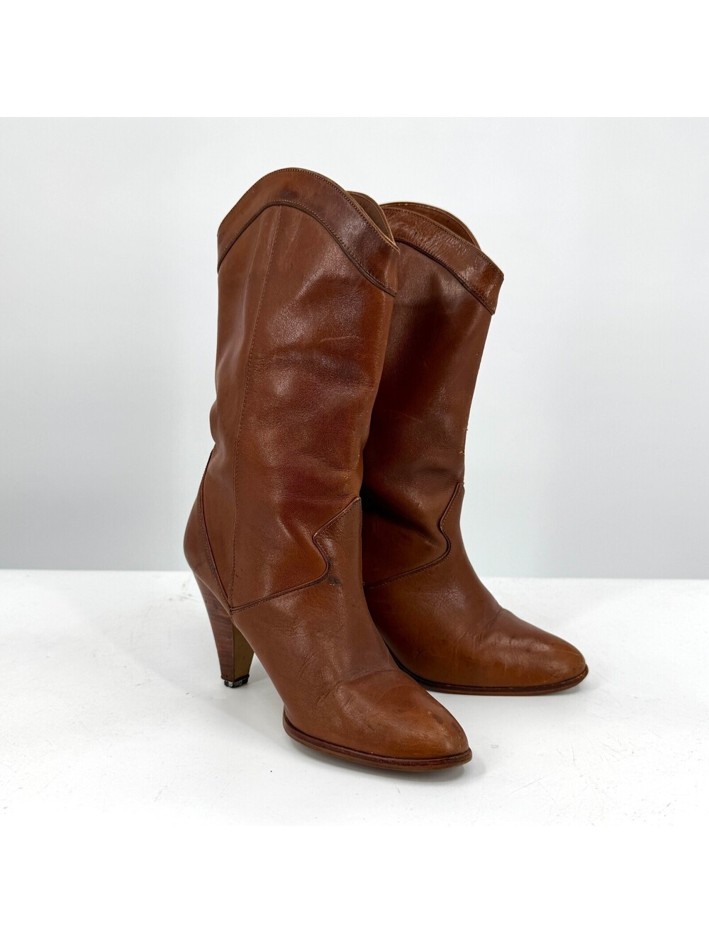 Nine West Brown Leather Heeled Cowboy Boots